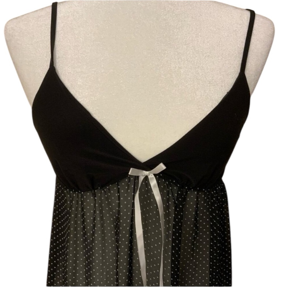 NWOT Black w/White Polka Dots Sheer Babydoll Chemise - Size S - Picture 3 of 4
